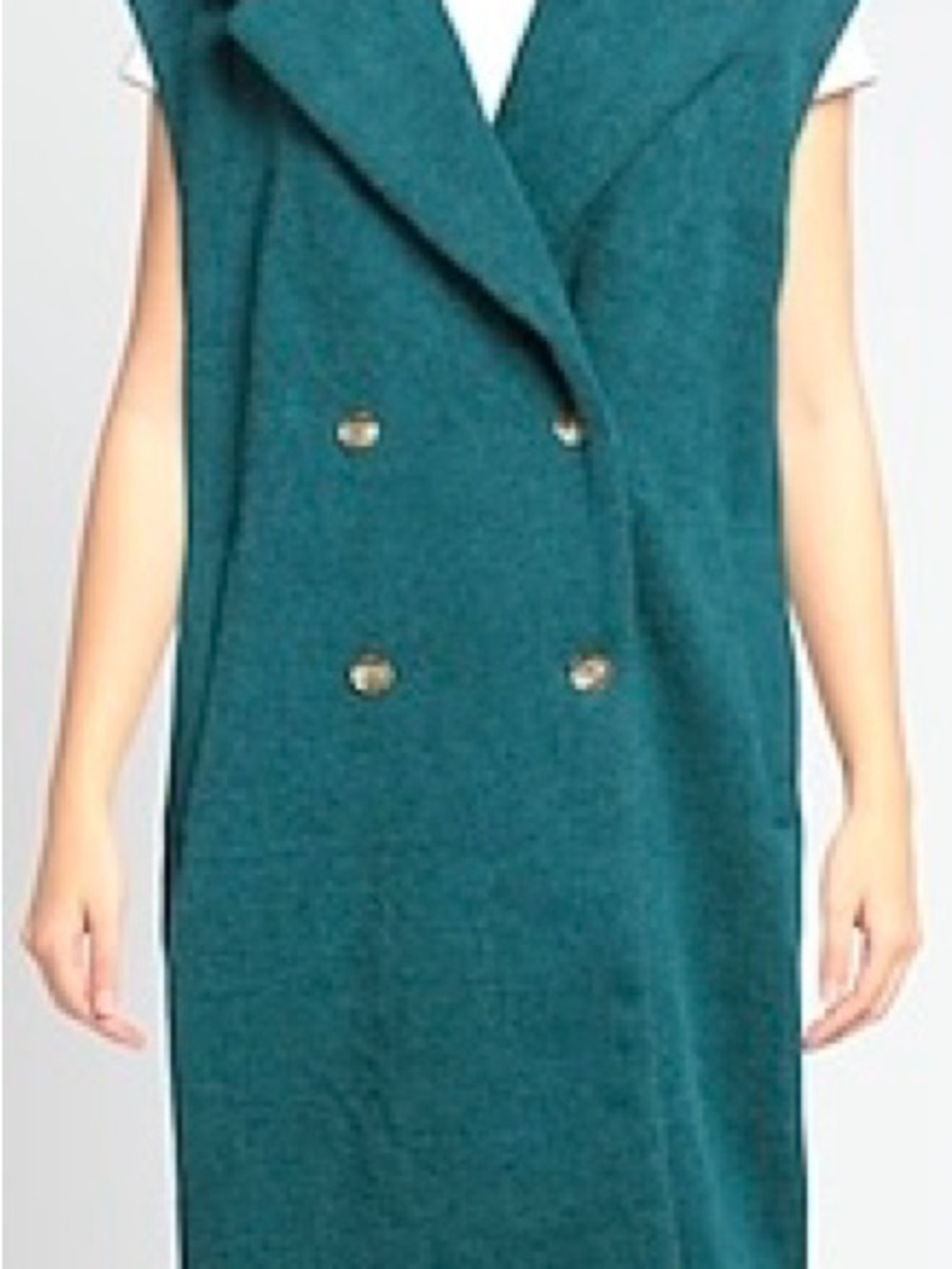 FRNCH Teal Sleeveless Wool Blend Long Vest - Picture 3 of 3